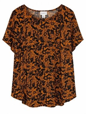 Ava & Viv Women’s 1X Floral Botanical Rayon Short Sleeve Blouse